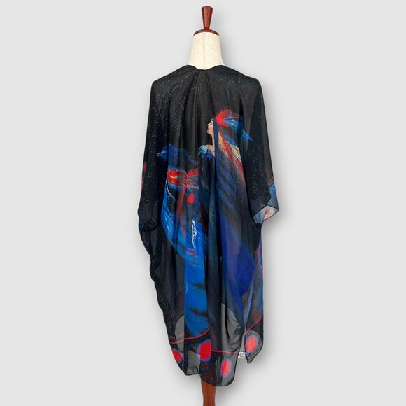 Traci Rabbit Silk Chiffon Cherokee Design Open Front Shawl - Picture 3 of 6